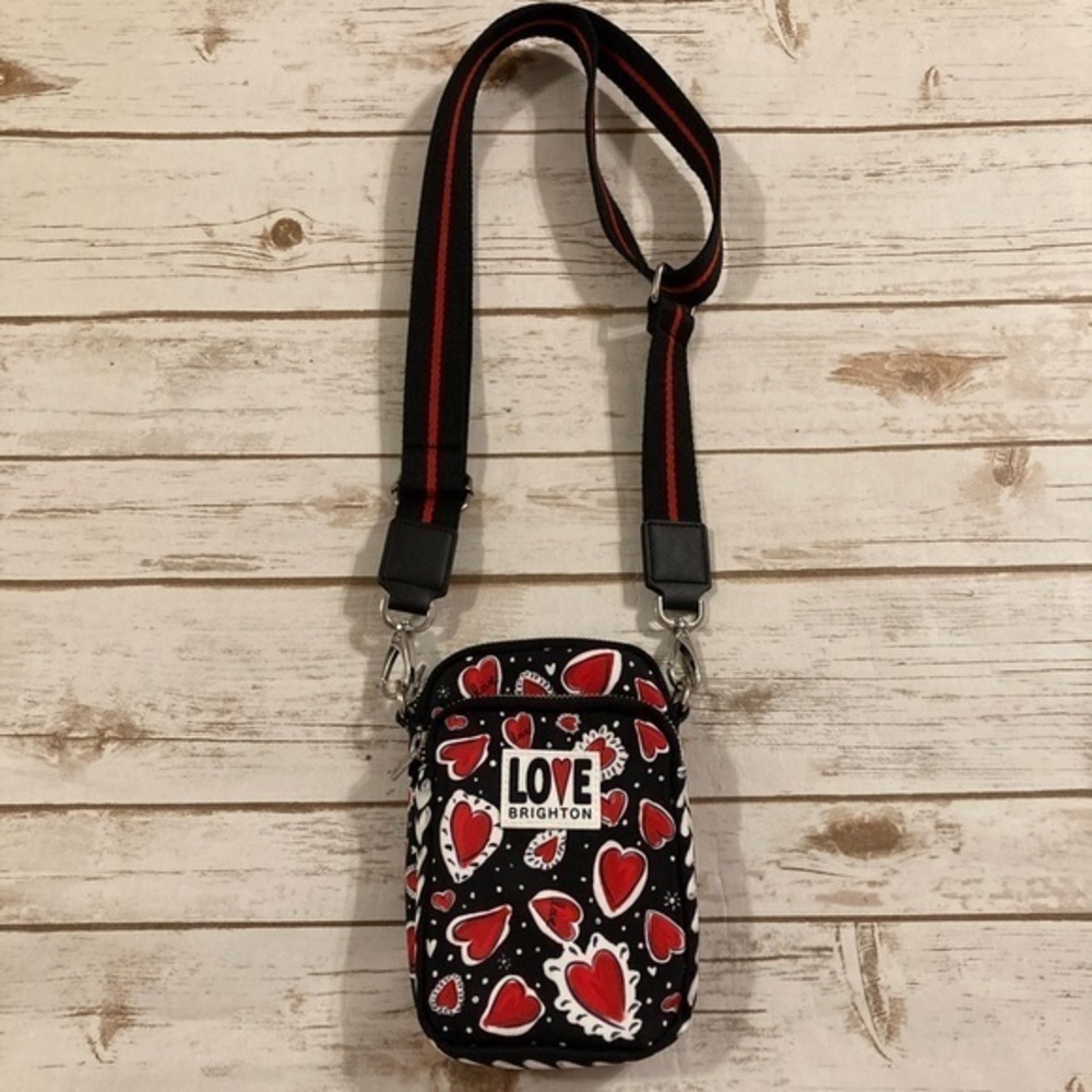 Brighton Hearts A Flutter Utility Bag Crossbody Purse Black Red Hearts